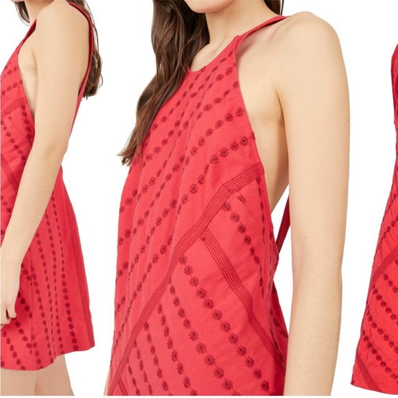 Free People! Juni Embroidered Backless Halter Mini Dress in Strawberry Spritz - Picture 6 of 9
